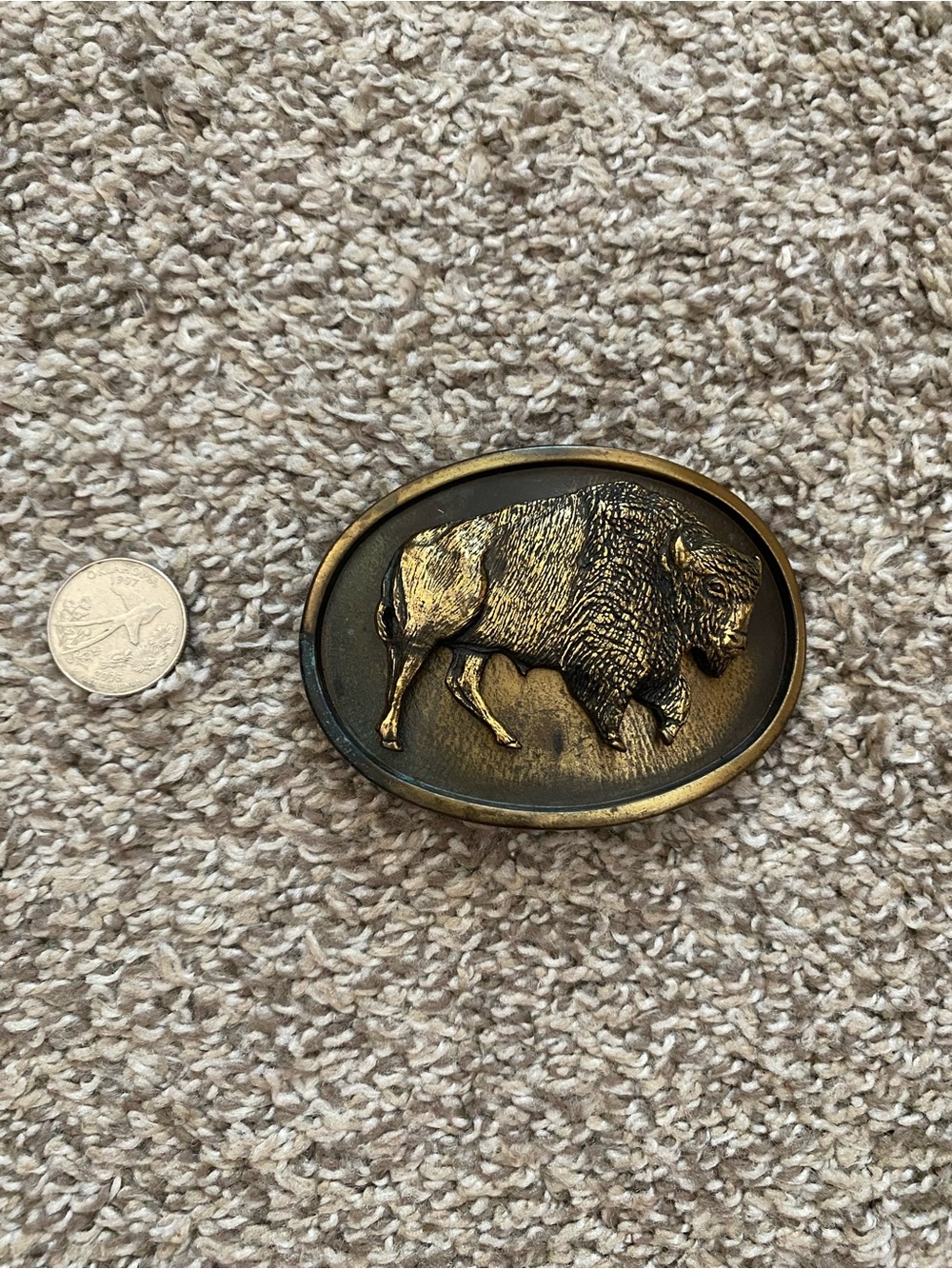 Vintage Made In USA Brass Belt Buckle Buffalo - Picture 2 of 6